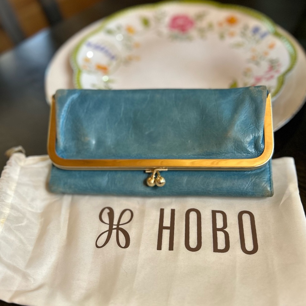 Hobo Wallet, Light Blue Leather
